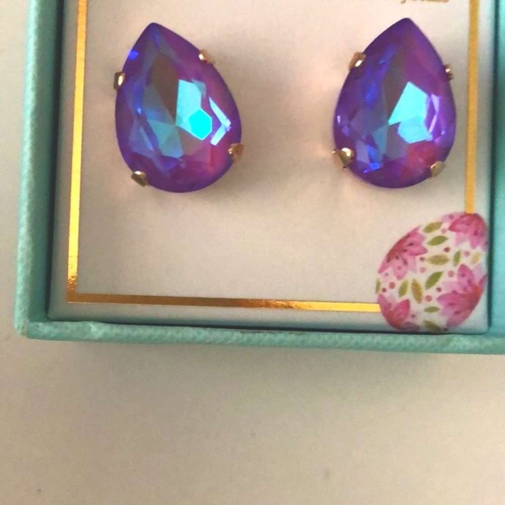 Violet Pear Crystal Statement Earrings - Picture 7 of 13